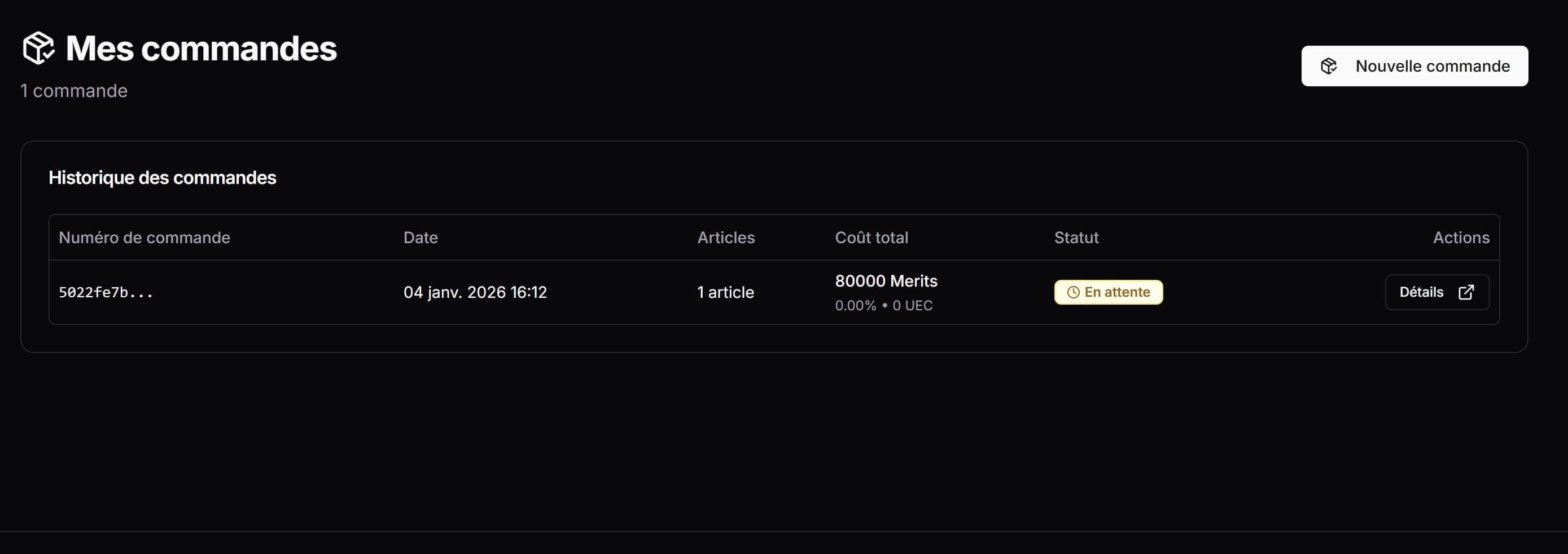 Order history — status, cost breakdown, details