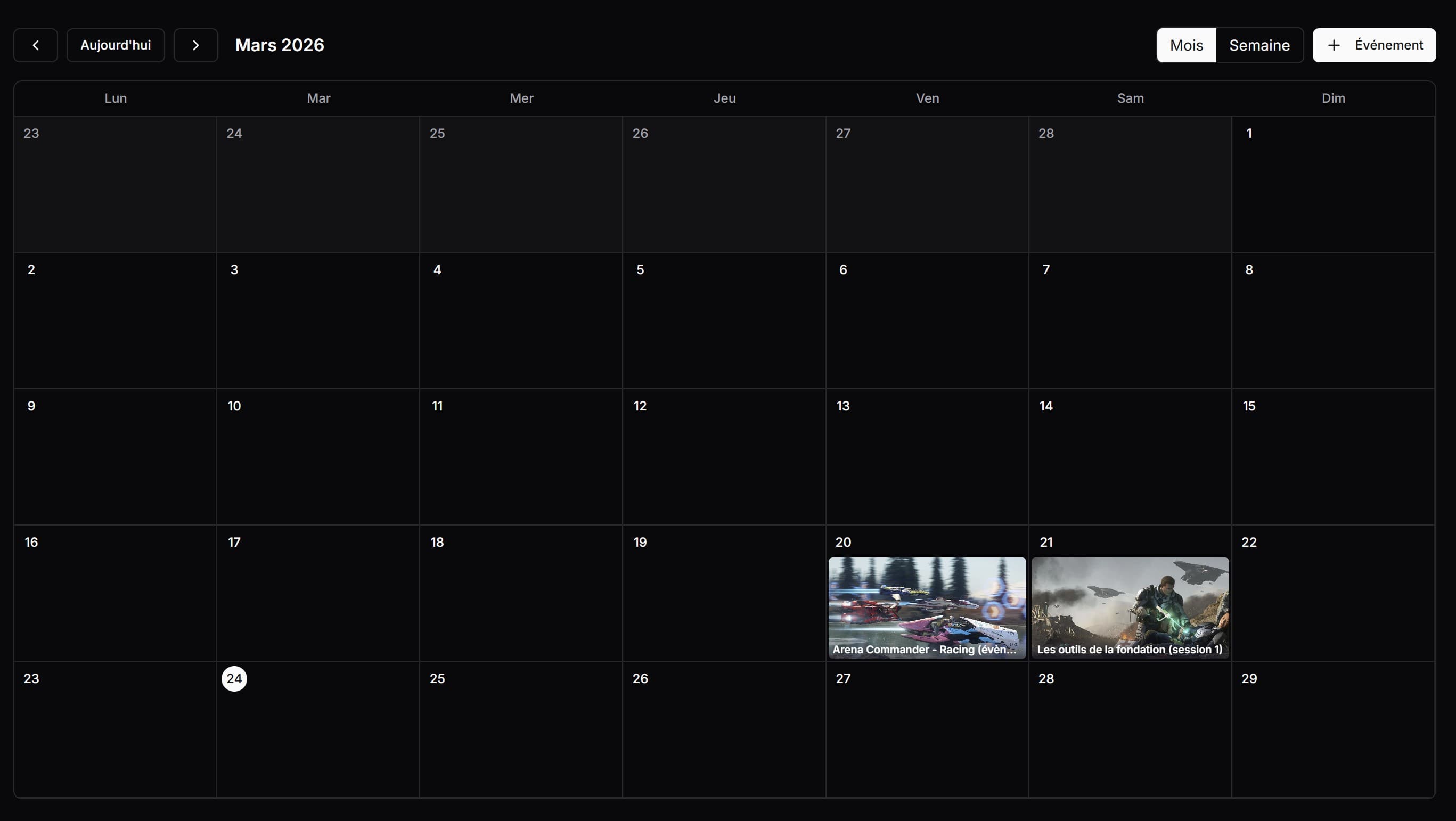 Calendar — month view with project events